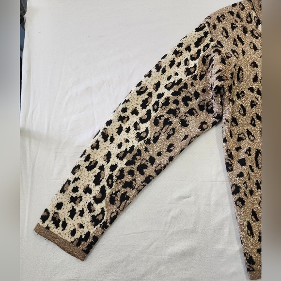 LISA Original Women's Leopard Print Zip Up Knit Jacket Shoulder Pad Cardigan, MD - Picture 13 of 16